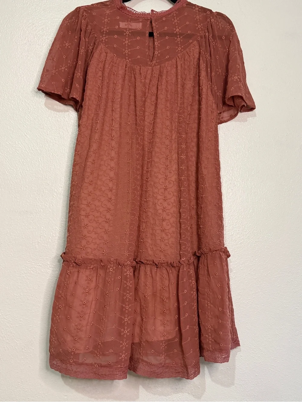 Zara Girl’s Dusty Rose Eyelet Babydoll Dress. Sz 13-14.